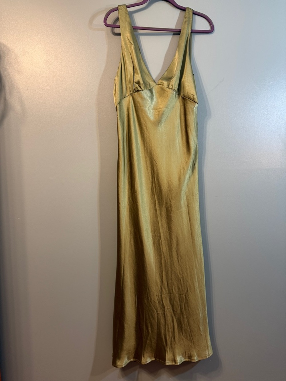 Gold Satin V-Neck Maxi Dress